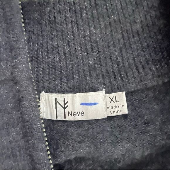 Neve Grey 100% Wool Long Sleeves Mock Neck Quater Zip Sweater Size XL - Picture 12 of 13